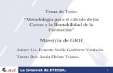 1 Tema de Tesis: Metodología para el cálculo de los Costos y la Rentabilidad de la Formación Maestría de GRH Autor: Lic. Ernesto Nerlis Gutiérrez Verdecia.