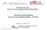 Ministerio de Salud Dirección General Vigilancia de la Salud Pública Managua, 22 agosto 2013 Situación Epidemiológica Hasta Semana Epidemiológica 33-2013.