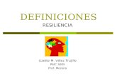 DEFINICIONES RESILIENCIA Lizette M. Vélez Trujillo PSIC 3005 Prof. Moreno.