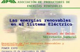Las energías renovables en el Sistema Eléctrico Manuel de Delás Secretario General ASOCIACIÓN DE PRODUCTORES DE ENERGÍAS RENOVABLES Desarrollo de las Energías.