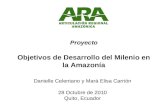 Proyecto Objetivos de Desarrollo del Milenio en la Amazonía Danielle Celentano y Mará Elisa Carrión 28 Octubre de 2010 Quito, Ecuador.