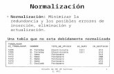 Diseño de DB JM Salinas E: MTI1 Normalización Normalización: Minimizar la redundancia y los posibles errores de inserción, eliminación y actualización.