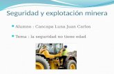Seguridad y explotación minera Alumno : Cancapa Luna Juan Carlos Tema : la seguridad no tiene edad.