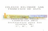 COLEGIO BILINGÜE SAN FRANCISCO DE ASÍS PROCESO DE FERIA CIENTÍFICA 2013 Instructivo para los niveles de: 7°, 8°, 9° 1.