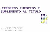 CRÉDITOS EUROPEOS Y SUPLEMENTO AL TÍTULO Carles Pérez Orihuel Servei de Gestió Acadèmica Universitat dAlacant.