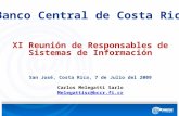 Banco Central de Costa Rica XI Reunión de Responsables de Sistemas de Información San José, Costa Rica, 7 de Julio del 2009 Carlos Melegatti Sarlo Melegattisc@bccr.fi.cr.