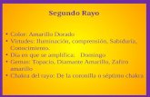 Segundo Rayo Color: Amarillo Dorado Virtudes: Iluminación, comprensión, Sabiduría, Conocimiento. Día en que se amplifica: Domingo Gemas: Topacio, Diamante.