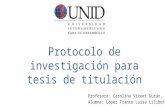Protocolo de investigación para tesis de titulación Profesora: Carolina Vizuet Durán, Dra. C. Alumna: López Franco Luisa Lilibet.