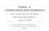 TEMA 3 : FISIOLOGÍA BACTERIANA Dra. Isabel Alvarez de Mora Microbiología Médica I Lapso II 2008 LITETERATURA RECOMENDADA: T. Stuart Walker, Yawetz, Divo,