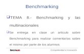 Competitividad e Innovación Benchmarking  TEMA 8.- Benchmarking y las multinacionales  Se entrega en clase un articulo sobre Benchmarking para realizar.