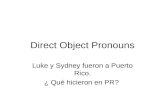 Direct Object Pronouns Luke y Sydney fueron a Puerto Rico. ¿ Qué hicieron en PR?
