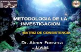 09/04/2015 METODOLOGIA DE LA INVESTIGACION1 Dr. Abner Fonseca Livias MATRIZ DE CONSISTENCIA.