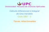 Tasas relacionadas Universidad Peruana de Ciencias Aplicadas Cálculo Diferencial e Integral de Una Variable Ciclo 2007 - 2 UPC.