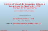 ©Prof. Lineu MialaretAula 7 - 1/24Cálculo Numérico Cálculo Numérico – CN Prof. Lineu Mialaret Aula 7: Noções Básicas sobre Erros (1) Instituto Federal.