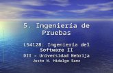 5. Ingeniería de Pruebas LS4128: Ingeniería del Software II DII – Universidad Nebrija Justo N. Hidalgo Sanz.