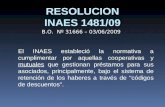 RESOLUCION INAES 1481/09 El INAES estableció la normativa a cumplimentar por aquellas cooperativas y mutuales que gestionan préstamos para sus asociados,