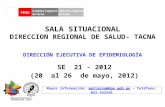 SALA SITUACIONAL DIRECCION REGIONAL DE SALUD- TACNA SE 21 - 2012 (20 al 26 de mayo, 2012) Mayor información: epitacna@dge.gob.pe – Teléfono: 052-242595epitacna@dge.gob.pe.