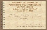 1 PROGRAMA DE FORMACIÓN PERMANENTE DEL PROFESORADO UNIVERSITARIO Universidad de SEVILLA Curso 2004-2005 “Trabajar por competencias: implicaciones para.