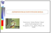 1 ADMINISTRACION FINANCIERA Instructor: Jaime Budar López jaime.budar@gmail.com Acapulco, Gro. Abril, Mayo de 2008.
