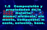 1.5composición y propiedades de la materia: átomo, molécula, elemento, compuesto, mezcla, solución, base.