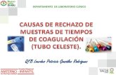 CAUSAS DE RECHAZO DE MUESTRAS DE TIEMPOS DE COAGULACIÓN  (TUBO CELESTE).