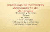 Jerarquías de Bomberos Aeronáuticos de Venezuela Escudos y Parches Tropa. Clases. Sub-Oficiales. Oficiales Sub- Alternos. Oficiales Superiores.