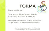 FORMA Presentado por: Yuly Mayerli Bohórquez Abello Juan Gabriel Peña Rodríguez Profesor: Leonardo Prada Martinez Asignatura: Modelos Funcionales Universidad.