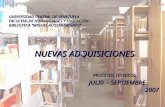 UNIVERSIDAD CENTRAL DE VENEZUELA FACULTAD DE HUMANIDADES Y EDUCACIÓN BIBLIOTECA “MIGUEL ACOSTA SAIGNES” NUEVAS ADQUISICIONES PROCESOS TÉCNICOS PROCESOS.
