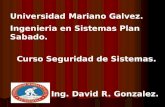 Universidad Mariano Galvez. Ingenieria en Sistemas Plan Sabado. Curso Seguridad de Sistemas. Ing. David R. Gonzalez.