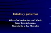 Estados y gobiernos Valores Socioculturales en el Mundo Pedro Treviño Moreno Gabriela De la Paz Meléndez.