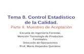 Escuela de Ingeniería Forestal. Mención Tecnología de Productos Forestales. Dirección de Operaciones Prof. María Alejandra Quintero. Tema 8. Control Estadístico.