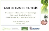 USO DE GAS DE SINTESÍS II Seminario Internacional de Bioenergía José María Rincón Martínez Coordinador de la Red de Bioenergía 16 de Diciembre de 2014.