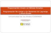 Universidad de los Andes-CODENSA Programación Lineal y el Método Simplex. Programación No Lineal y los Teoremas de Lagrange y Khun- Tucker.