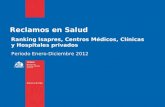 Reclamos en Salud Periodo Enero-Diciembre 2012 Ranking Isapres, Centros Médicos, Clínicas y Hospitales privados.