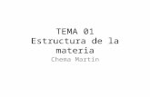 TEMA 01 Estructura de la materia Chema Martín. Ideas Previas Teoría atómica de Dalton: – Los elementos están formados por partículas indestructibles denominadas.