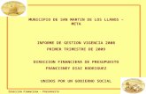 D IRECCION F INANCIERA - P RESUPUESTO MUNICIPIO DE SAN MARTIN DE LOS LLANOS – META INFORME DE GESTION VIGENCIA 2008 PRIMER TRIMESTRE DE 2009 DIRECCION.