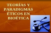 TEORÍAS Y PARADIGMAS ÉTICOS EN BIOÉTICA. Teorías y paradigmas teóricos en Bioética Principialismo Principialismo Casuismo clínico Casuismo clínico La.