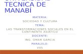 UNIVERSIDAD TECNICA DE MANABÍ MATERIA: SOCIEDAD Y CULTURA TEMA: LAS TRANSFORMACIONES SOCIALES EN EL CONTINENTE ASIÁTICO DOCENTE: ING. OMAR GARCIA PARALELO: