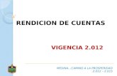 RENDICION DE CUENTAS VIGENCIA 2.012 MEDINA…CAMINO A LA PROSPERIDAD 2.012 – 2.015.