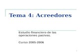 1 Tema 4: Acreedores Estudio financiero de las operaciones pasivas. Curso 2005-2006.