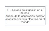 III – Estado de situación en el mundo Aporte de la generación nuclear al abastecimiento eléctrico en el mundo.