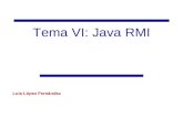 Tema VI: Java RMI Luis López Fernández. Tema VI: Contenidos 6.1: Ejemplo de aplicación RMI 6.2: RMI: funcionamiento interno 6.3: RMI: temas avanzados.
