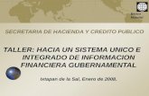 Banco Mundial TALLER: HACIA UN SISTEMA UNICO E INTEGRADO DE INFORMACION FINANCIERA GUBERNAMENTAL Ixtapan de la Sal, Enero de 2008. SECRETARIA DE HACIENDA.