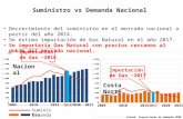 Suministro vs Demanda Nacional Importación de Gas ~2018 Decrecimiento del suministro en el mercado nacional a partir del año 2014. Se estima importación.