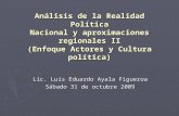 Análisis de la Realidad Política Nacional y aproximaciones regionales II (Enfoque Actores y Cultura política) Lic. Luis Eduardo Ayala Figueroa Sábado 31.