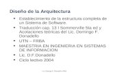 Lic. Domigo F. Donadello 2004 Diseño de la Arquitectura u Establecimiento de la estructura completa de un Sistema de Software. u Traducción cap. 13 I Sommerville.