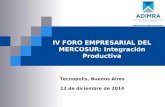 IV FORO EMPRESARIAL DEL MERCOSUR: Integración Productiva Tecnopolis, Buenos Aires 12 de diciembre de 2014.