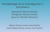 Metodología de la Investigación y Estadística Benjamín Alvares Rubio Margarito Álvarez Rubio Ignacio Méndez Ramírez Sigma.iimas.unam.mx/nacho .