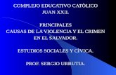 COMPLEJO EDUCATIVO CATÒLICO JUAN XXII. PRINCIPALES CAUSAS DE LA VIOLENCIA Y EL CRIMEN EN EL SALVADOR. ESTUDIOS SOCIALES Y CÌVICA. PROF. SERGIO URRUTIA.