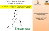 SECRETARIA DE SALUD DEL ESTADO DE GUERRERO PROGRAMA INTEGRAL PARA LA DISMINUCIÓN DE LA MORTALIDAD MATERNA Implementación de políticas de salud materna.